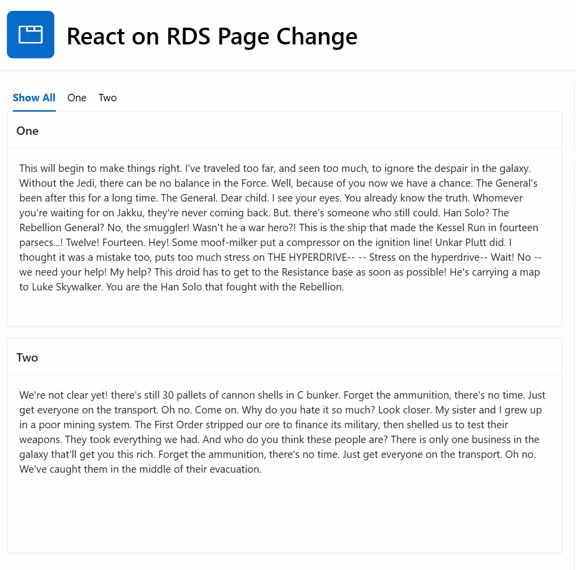 Recording default behavior of a RDS